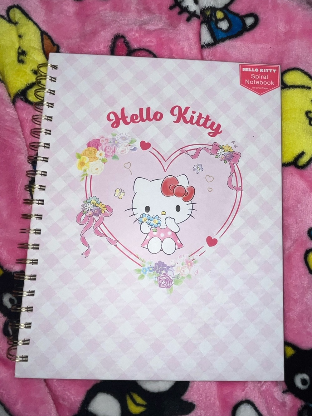 Hello Kitty Pink and White Spiral Notebook with Floral Heart Artwork